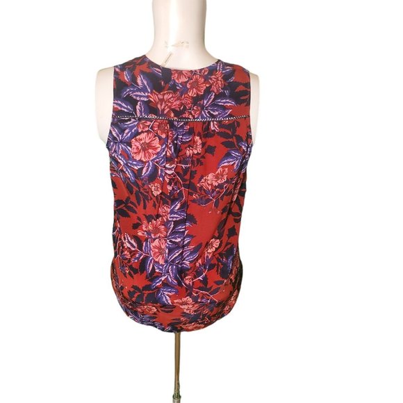 Rebecca Taylor Floral Silk Tank Satin Blouse Top Burnt Red Multi Sz 2 - Picture 6 of 8